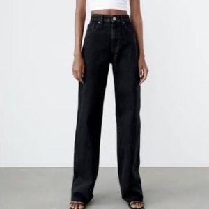 Zara TRF full length wide leg jeans raw hem, 6